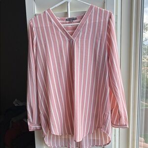 Adrianna Papell Pink and White Striped Dressy Shirt